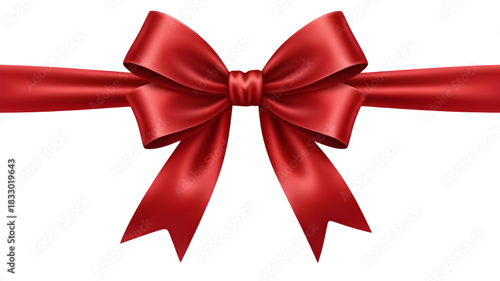 Fototapeta premium Elegant red satin ribbon bow on a black background for gift wrapping