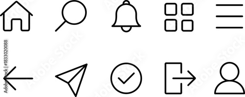 UI UX interface icons set. Navigation, settings, edit, folder, menu outline symbols