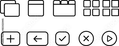 UI UX interface icons set. Navigation, settings, edit, folder, menu outline symbols