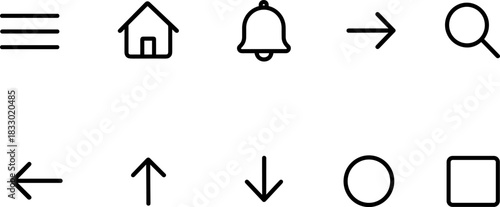 UI UX interface icons set. Navigation, settings, edit, folder, menu outline symbols