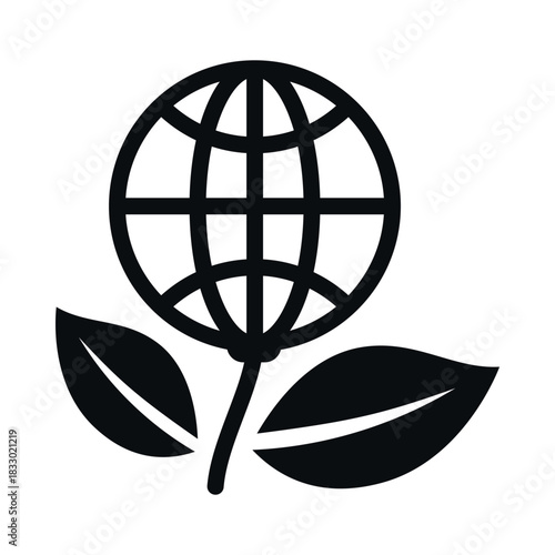 Eco friendly vector icon featuring a globe with leaves representing sustainability and environmental care