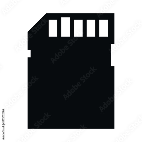 Glyph icon of an SD card, designed for storing and transferring digital data from one device to another.