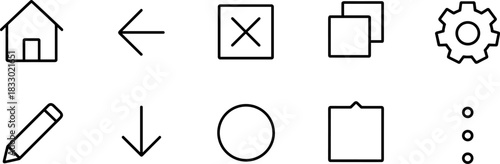 UI UX interface icons set. Navigation, settings, edit, folder, menu outline symbols