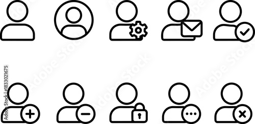 UI interface icons set. Home, user, menu, phone, settings, arrows, notifications outline symbols