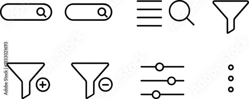 UI UX interface icons set. Navigation, settings, edit, folder, menu outline symbols