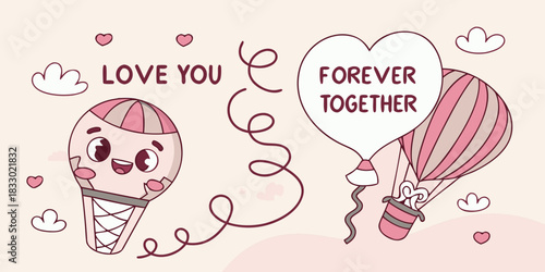 Cute cartoon hot air balloon in love concept illustration 