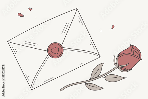 Romantic envelope and rose, illustrating love and affection.