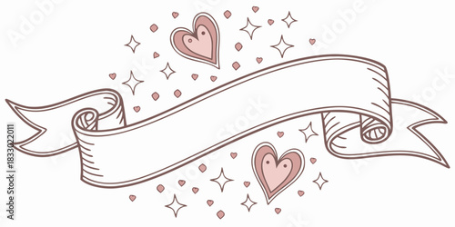 Elegant ribbon banner decorated with hearts and stars