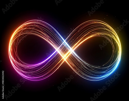 Luminous infinity symbol created with long exposure light painting technique