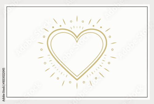 Gold heart shape design with ray on white background