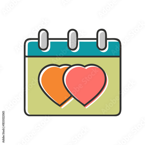 Calendar with two hearts symbol indicating wedding or anniversary date