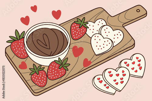 Valentine's Day treats: strawberries, cookies, and chocolate