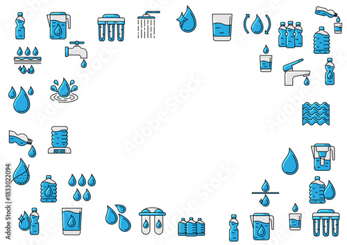 Water linear icons background. Aqua or liquid thin line illustration.