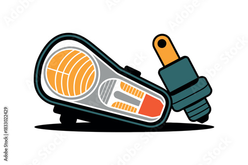 Illustration of a car headlight with an attached electrical connector