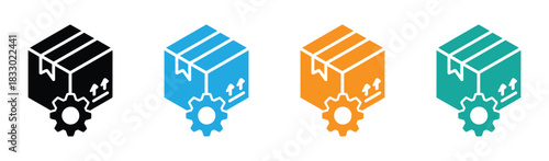 Control Icon Element For Design. Cardboard with gear symbolizing delivery management icon, product management.  