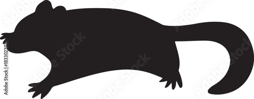 Black silhouette of a flying squirrel in gliding pose