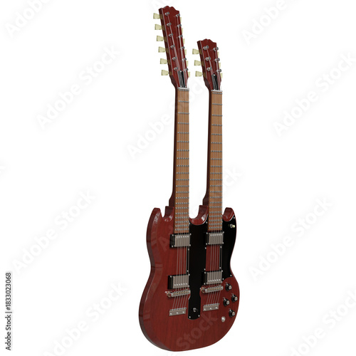 Double neck electric guitar in striking red with unique design for music enthusiasts and performers