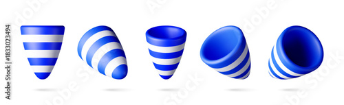 Blue and white striped party cracker or party popper, a 3d vector illustration for celebration and festive event decoration. Vector illustration