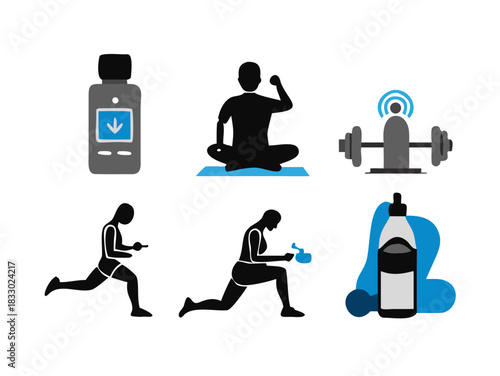 Fitness and health icons for workout and wellness