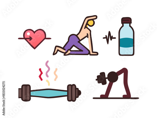Healthy lifestyle icons for fitness and wellness