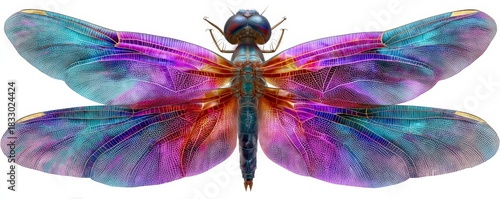 A vivid representation of dragonfly wings designed in stained-glass style, showcasing brilliant colors and intricate patterns