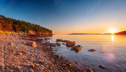Rugged Beach Of Baie Comeau Quebec At Sunset