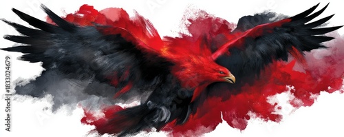 Vibrant tattoo mockup design featuring a phoenix in flight with red and black colors against a watercolor background
