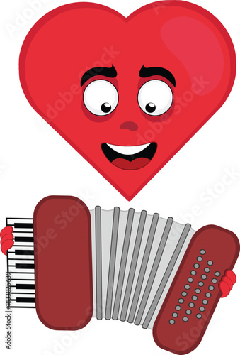 vector illustration emoticon character heart cartoon, playing musical instrument accordion