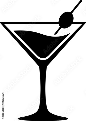 martini glass with olive silhouette vector illustration