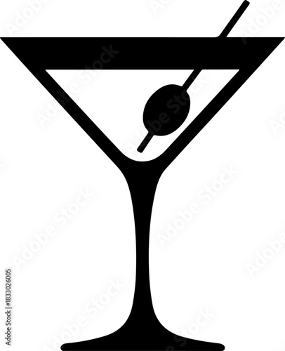 martini glass with olive silhouette vector illustration