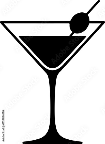 martini glass with olive silhouette vector illustration