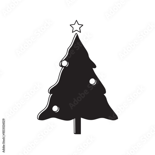 Minimalist Black Christmas Tree Silhouette with Star Ornament.