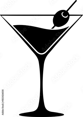 martini glass with olive silhouette vector illustration