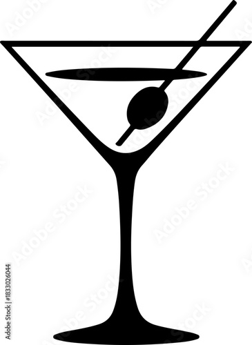 martini glass with olive silhouette vector illustration