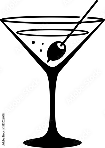 martini glass with olive silhouette vector illustration