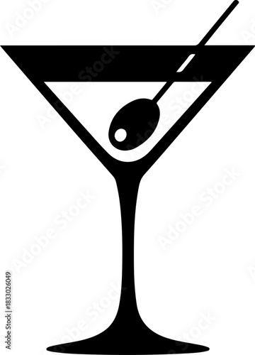 martini glass with olive silhouette vector illustration