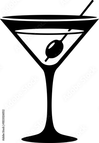 martini glass with olive silhouette vector illustration