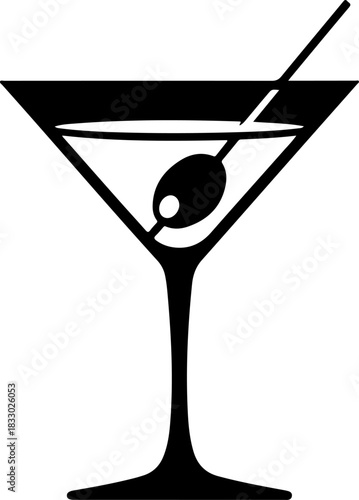 martini glass with olive silhouette vector illustration