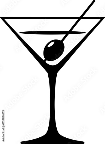 martini glass with olive silhouette vector illustration