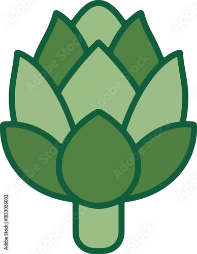 Green artichoke vector illustration representing healthy eating and vegetarian food concepts.