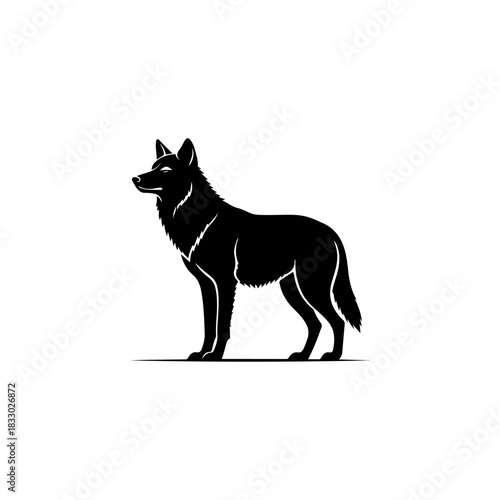 Black wolf silhouette isolated on transparent background