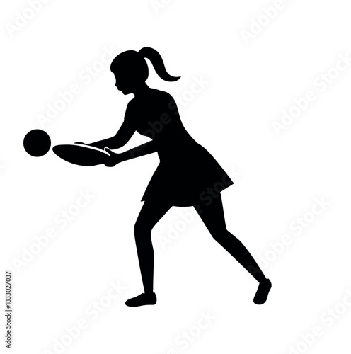 Woman Playing Table Tennis Silhouette Vector Art
