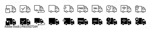 Delivery truck icon set. Logistics and express delivery symbol. Vector illustration.