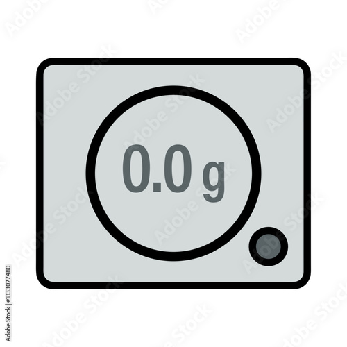 Minimalist Flat Vector Art of a Digital Scale Displaying 0.0 Grams Front View Simple Rounded Shapes Clean Design