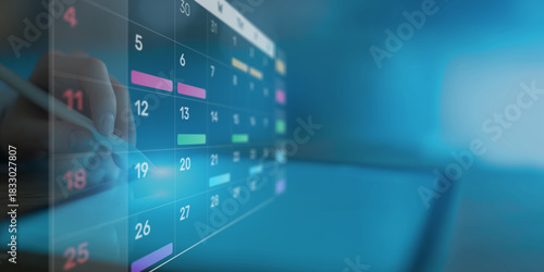 Project Management and Schedule Planning Displayed on a Digital Calendar Interface.