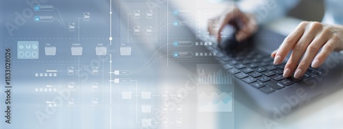 Project Management and Workflow Optimization on a Wide Banner, Business and Technology Concept.