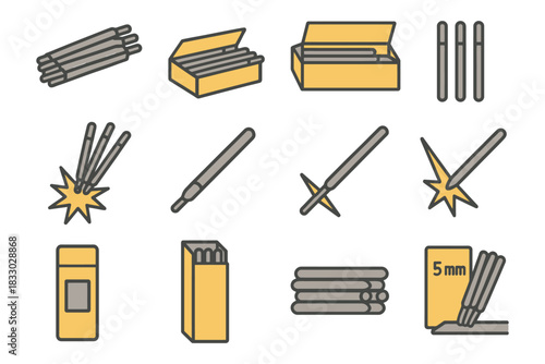 Icon set of various sparkler designs and packages for celebrations.