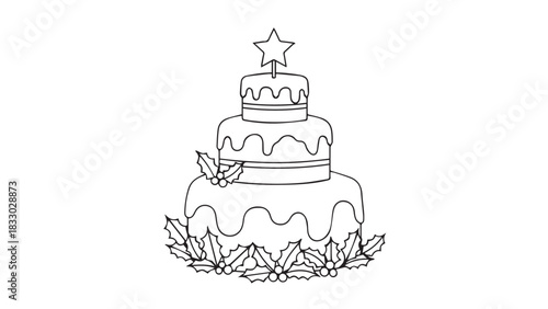 Elegant multi-tier birthday cake with floral decorations and a star candle.