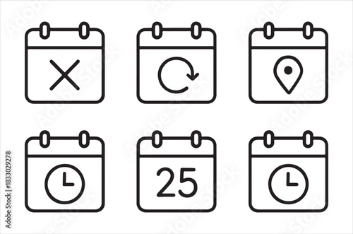 Minimalist calendar icons depicting various event types and date displays
