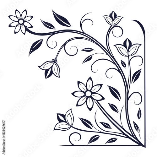 Elegant floral corner design with dark blue and white accents